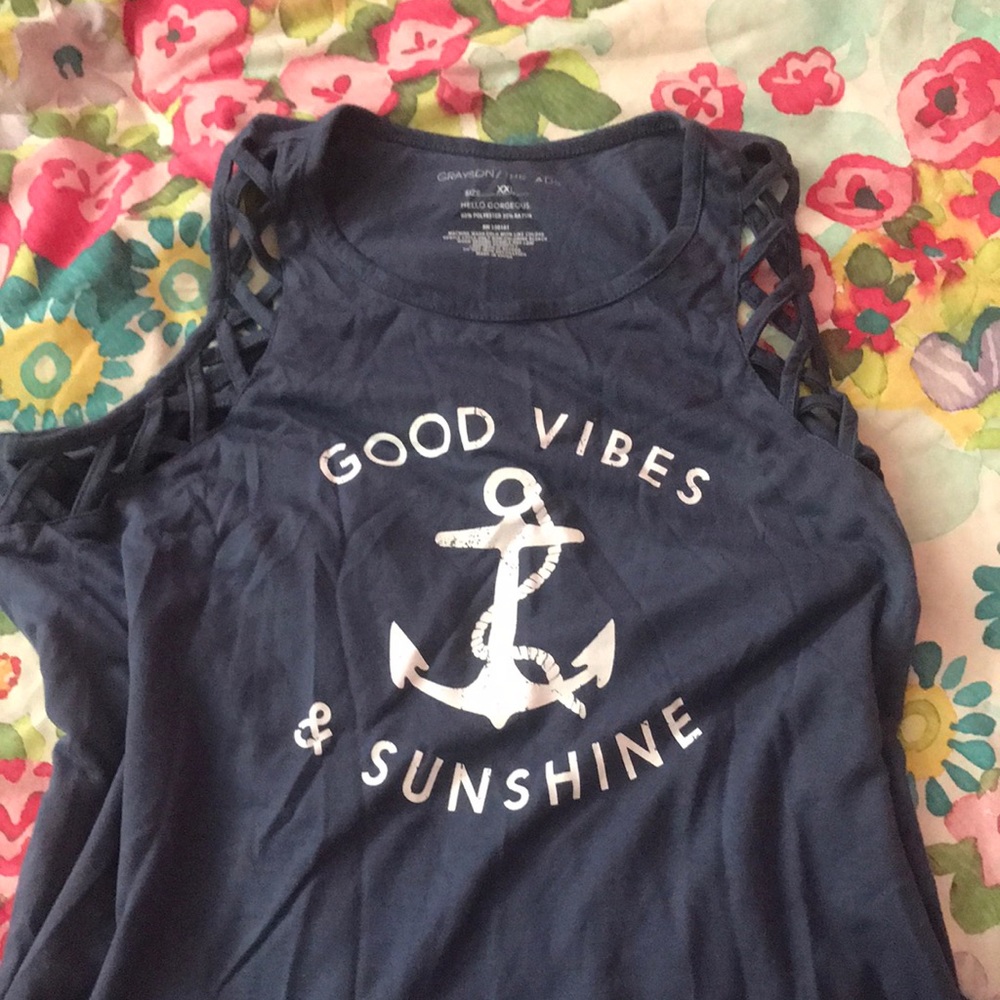 Dark blue swim over up or can be worn as a shirt